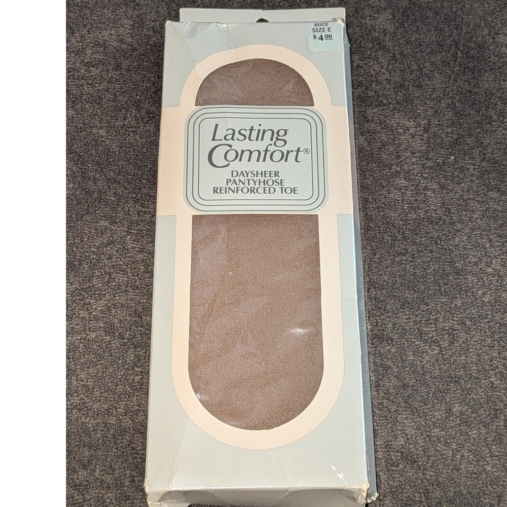 Lasting Comfort Daysheer Pantyhose Beige Size E Reinforced Toe Vintage Made USA